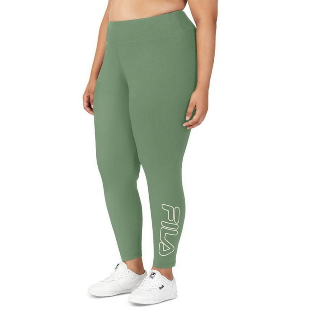 (B10) Fila Women's Strut Mid Rise Logo 7/8 Leggings, Green, Size 1X, NWT